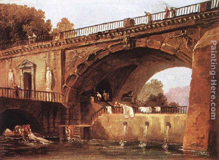 Washerwomen below a Bridge painting - Hubert Robert Washerwomen below a Bridge art painting